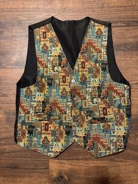 Vintage Backroad Blues Aztec Southwestern Tapestry Button Up Vest